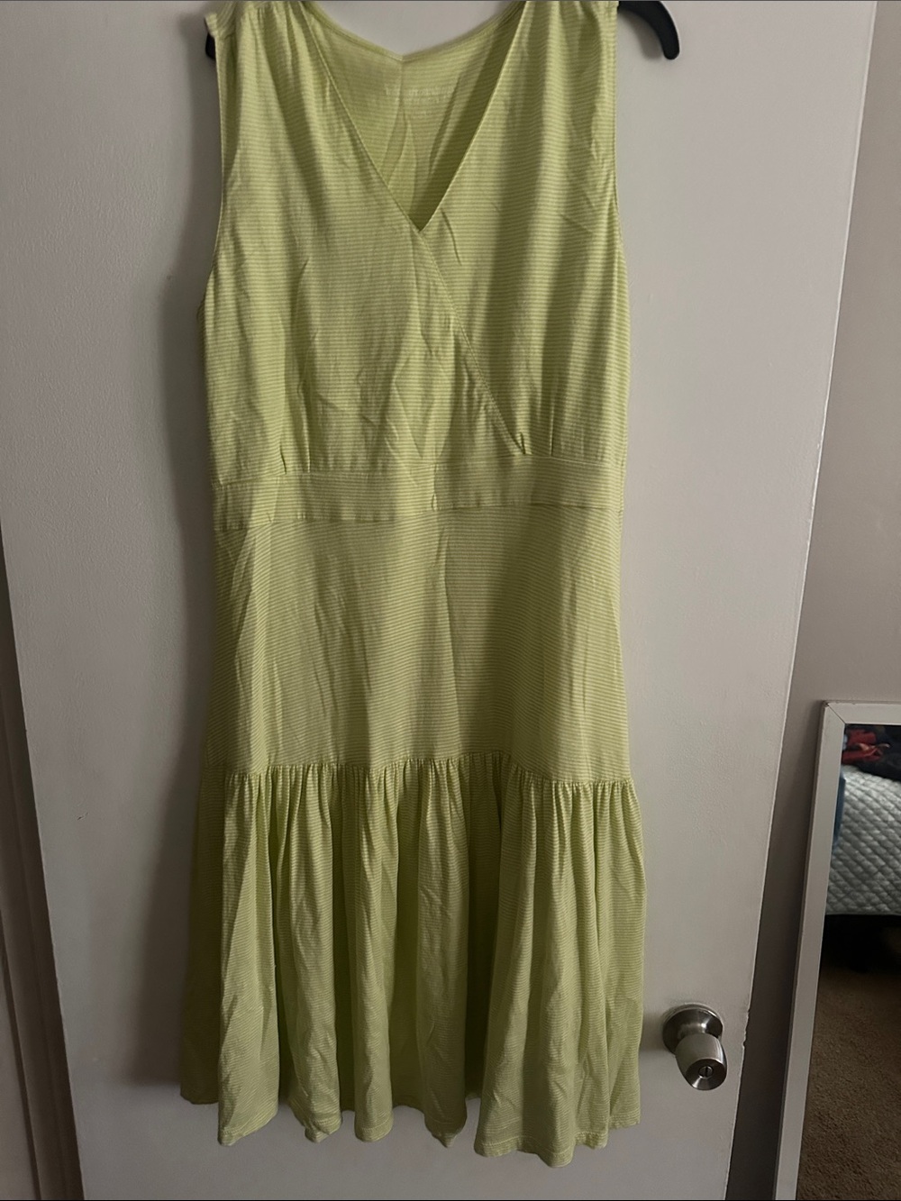Soft Surroundings Light Lime Green with white stripes Sleeveless Midi Dress